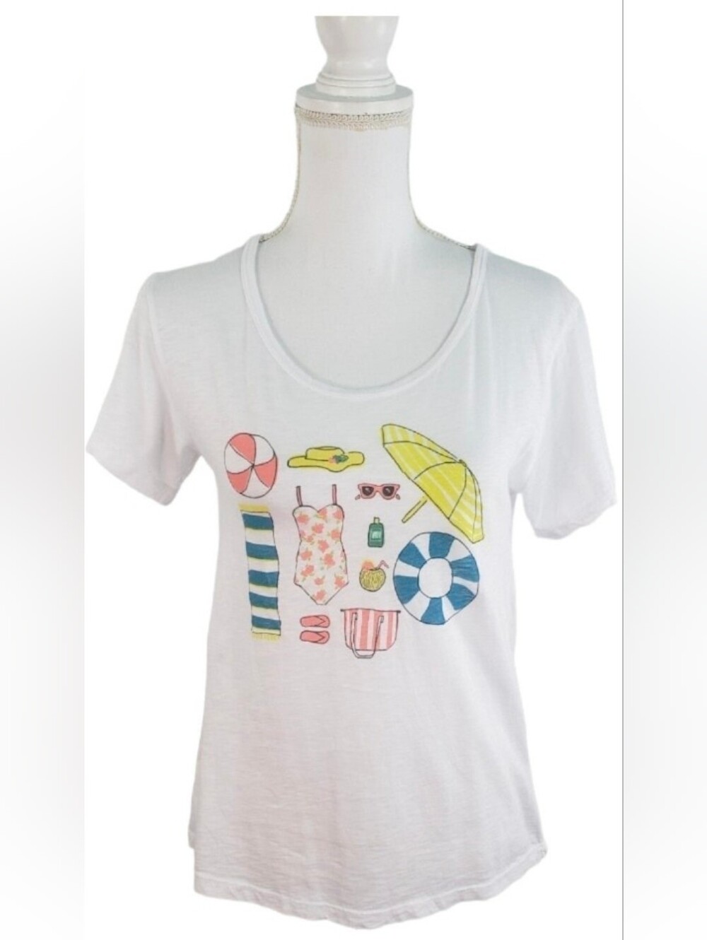 Fresh Produce Beach Graphic Cotton Tee White XS New With Tags
